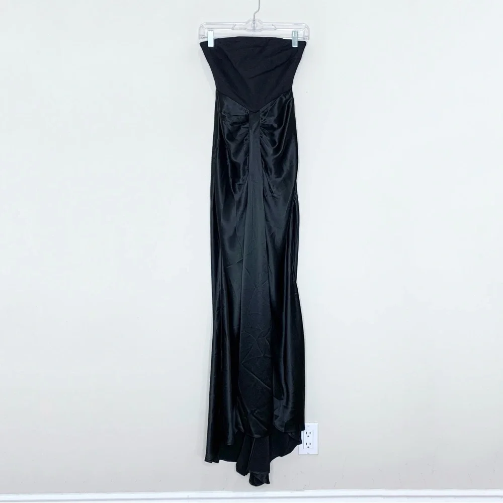 STAUD Wayfaring Maxi Dress (Sz 0) Strapless Ruched Ponte Satin Gown Black - Picture 4 of 16